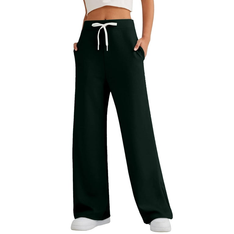 TQWQT Women's Petite Wide Leg Sweatpants Lightweight Aesthetic Open Bottom  Cozy Ladies Athletic Sweat Pants with Pockets Army Green XL 