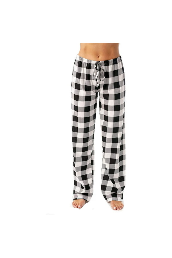 TQWQT Women's Plaid Pajama Pants Fleece Pajama Pants Comfy Plaid Flannel Bottoms Plus Size Christmas Lounge Black Plaid Pants Sleepwear Black S