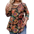 thumbnail image 1 of TQWQT Women's Plus Size 3/4 Sleeve Floral Tunic Top - Soft Stretchy Fabric, High-Low Hem, Casual Loose Swing Blouse for Leggings/Jeans 3XL, 1 of 5