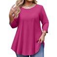 thumbnail image 1 of TQWQT Women's Plus Size 3/4 Sleeve Hot Pink Tunic Flowy High-Low Hem Blouse Perfect for Office Casual Weekend Errands Jeans 4XL, 1 of 5