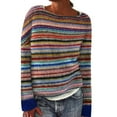 thumbnail image 1 of TQWQT Women's Plus Size Fair Isle Sweater Christmas Cute Knit Striped Sweaters Long Sleeve Crewneck Pullover Top Trendy Retro Sweaters Rainbow 5XL, 1 of 5