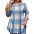 thumbnail image 1 of TQWQT Women's Plus Size Plaid Tunic - 3/4 Sleeve, Round Neck, Soft Fabric, High-Low Hem, Flowy Loose Fit Top for Jeans/Layering L, 1 of 5