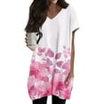 thumbnail image 1 of TQWQT Women's Plus Size Shirt Long Tunic Tops for Legging Short Sleeve Oversized Shirt Summer V-Neck T-Shirts Ethnic Floral Print Long Tops, 1 of 5