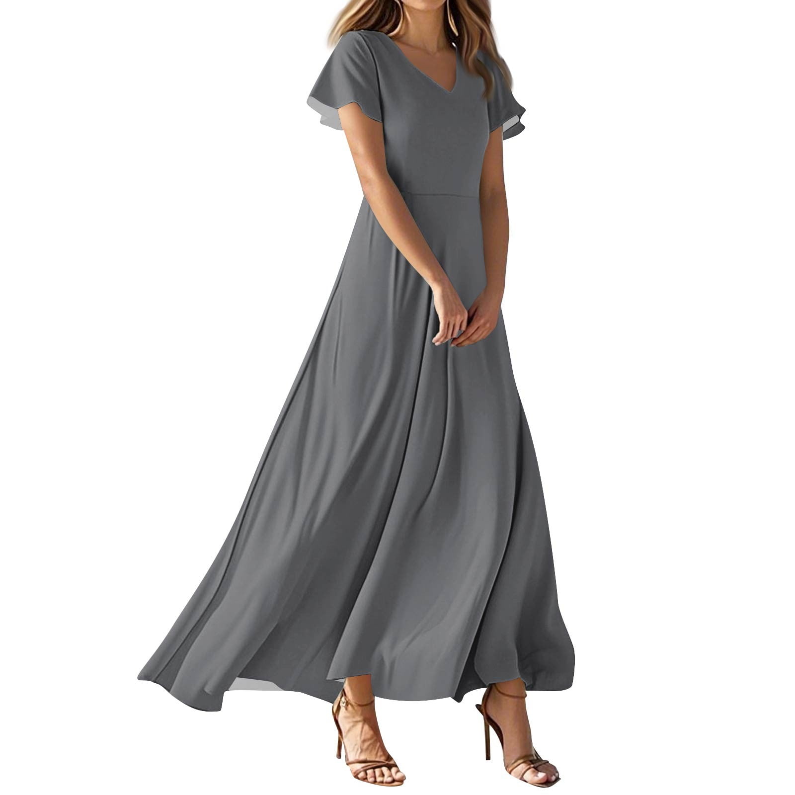 dark grey chiffon dress Grey Chiffon Bridesmaid Dress, Long Greek Style Wedding Party Gown With  Draped Bodice