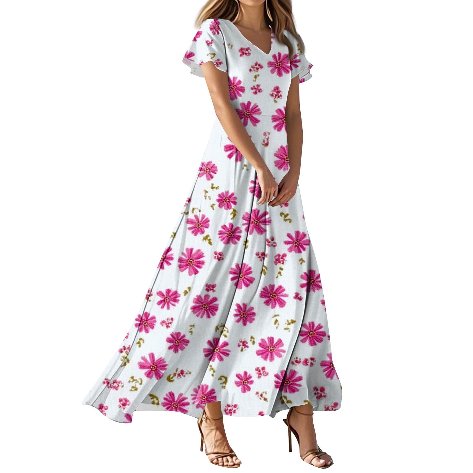 TQWQT Women s Plus Size Summer Dress Floral V neck Short Sleeve Cute tqwqt-women-s-plus-size-summer-dress-floral-v-neck-short-sleeve-cute
