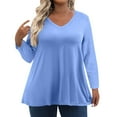 thumbnail image 1 of TQWQT Women's Plus Size Tops 4x-5x Sexy V Neck T Shirts Solid Color T-Shirt Long Sleeve Tunic Tops Dressy Casual Outfits for Women Light Blue 4XL, 1 of 6