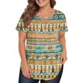 thumbnail image 1 of TQWQT Women's Plus Size Tops 4x-5x Summer V Neck Criss Cross Tunic Shirts Aztec Print T-Shirt Short Sleeve Shirts Loose Casual Clothes for Women Light Blue L, 1 of 5