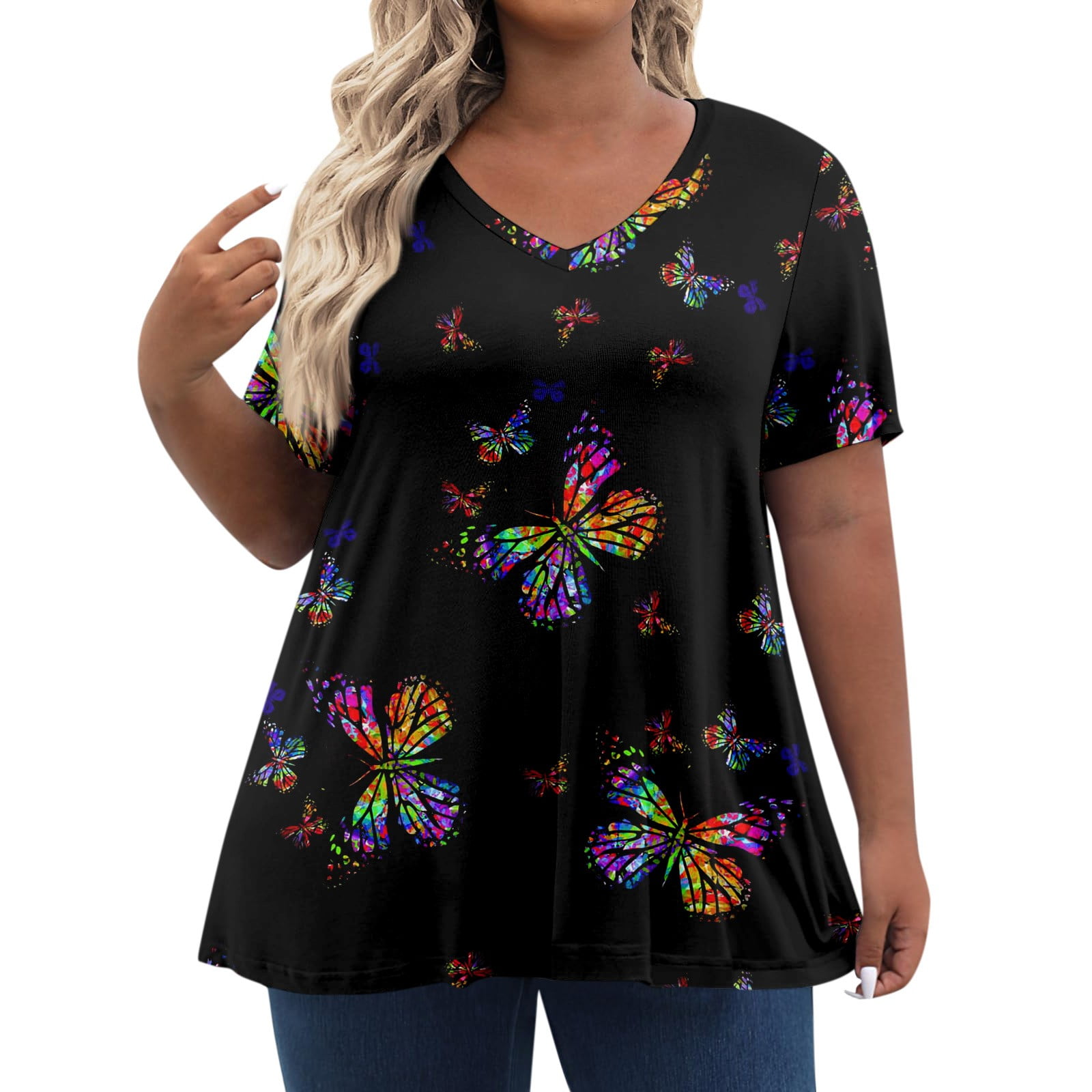 TQWQT Women's Plus Size Tops Cute Summer Floral Top Womens V Neck Tunic ...