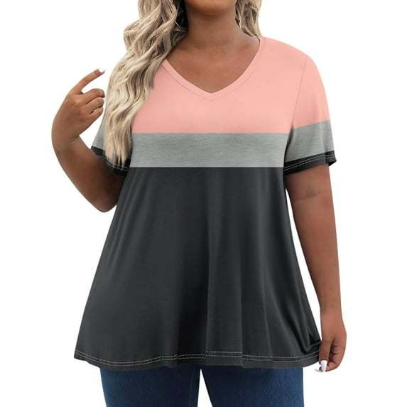 TQWQT Women's Plus Size Tops Cute Summer Floral Top Womens V Neck Tunic Short Sleeve Tops Dressy Casual Blouses Plus Size Womens Clothes