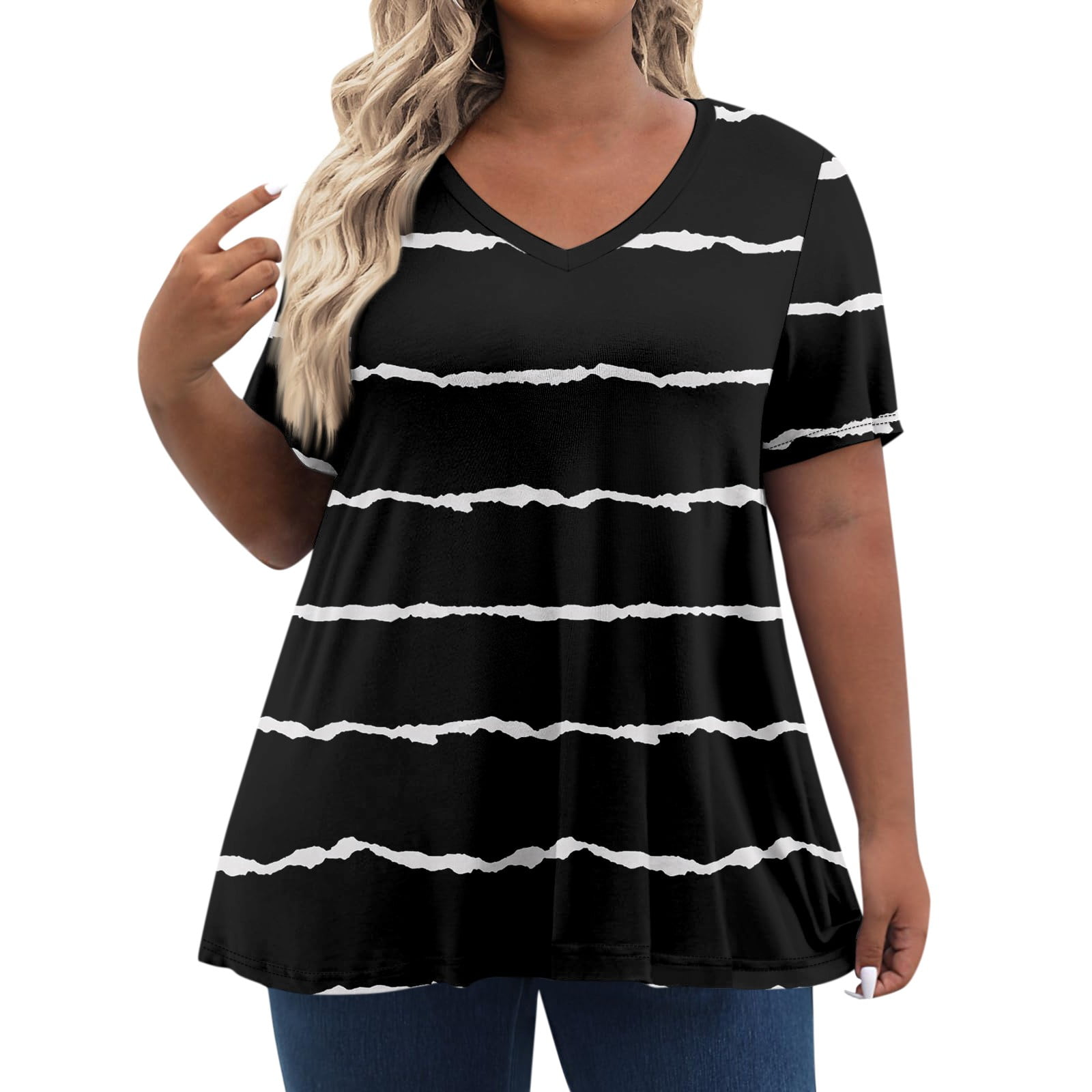 TQWQT Women's Plus Size Tops Cute Summer Floral Top Womens V Neck Tunic ...