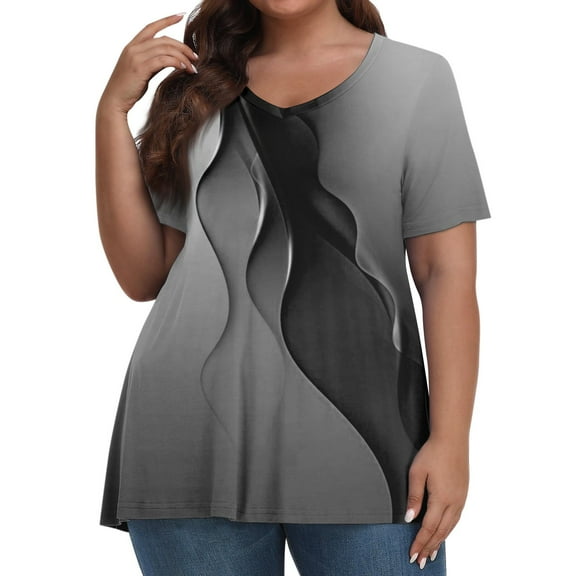 TQWQT Women's Plus Size Tops Cute Summer Floral Top Womens V Neck Tunic Short Sleeve Tops Dressy Casual Blouses Plus Size Womens Clothes