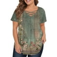 thumbnail image 1 of TQWQT Women's Plus Size Tops Sexy Summer Short Sleeve Tee Shirt Tops Floral Graphic T-Shirt V Neck Criss Cross Tshirts Dressy Casual Tunics Blouses Army Green XL, 1 of 4
