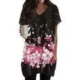 thumbnail image 1 of TQWQT Women's Plus Size Tunic Tops with Pockets Oversized Long Shirts for Legging V Neck Short Sleeve T Shirts Summer Ethnic Floral Print Long Tops, 1 of 5