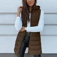 thumbnail image 1 of TQWQT Women's Quilted Long Vest Plus Size Puffer Button up Hooded Sleeveless Winter Warm Quilted Puffy Vests Winter Outwear Coat Coffee M, 1 of 7
