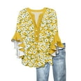 thumbnail image 1 of TQWQT Women's Summer Tops Cute Ruffle 3/4 Length Sleeve Plus Size Tops Button Down V Neck Shirts Dressy Casual Boho Blouses Beach Vacation Clothes Yellow L, 1 of 5