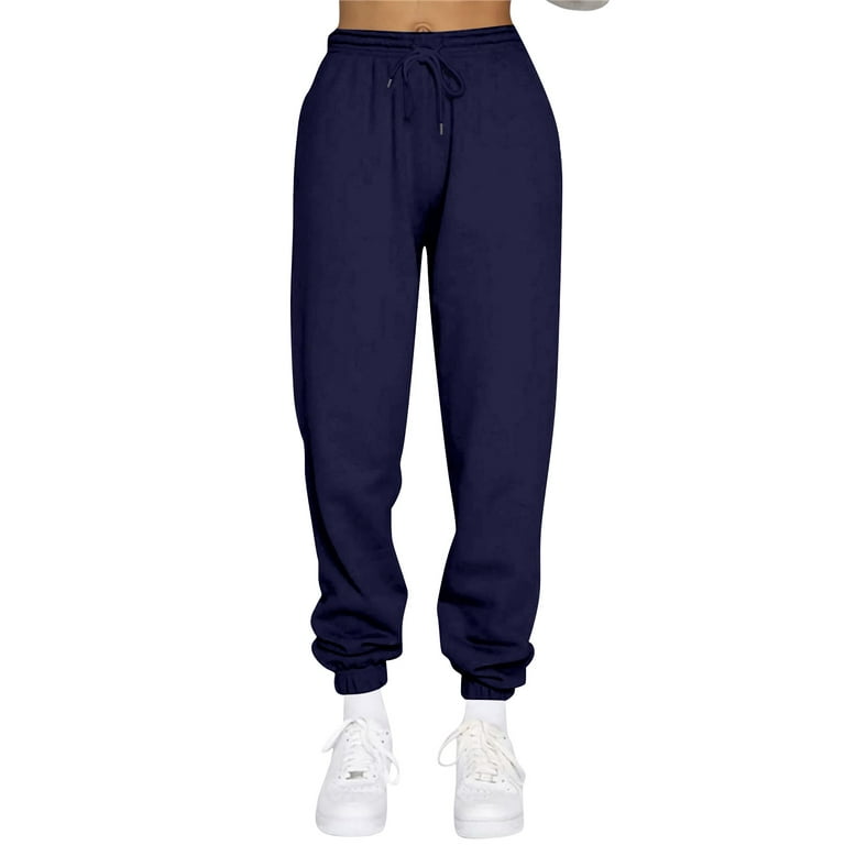 TQWQT Women's Sweatpants Fleece Baggy Casual High Waisted Workout Athletic  Cinch Bottom Comfy Fall Joggers Pants with Pocket Navy M