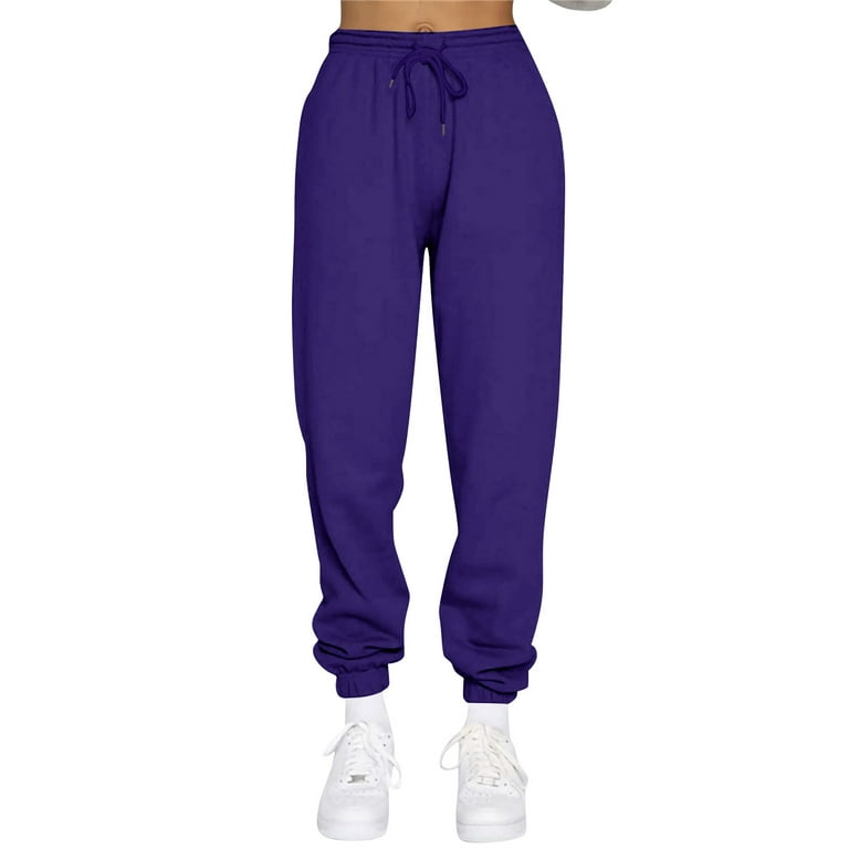 TQWQT Women's Sweatpants Fleece Baggy Casual High Waisted Workout Athletic  Cinch Bottom Comfy Fall Joggers Pants with Pocket Purple XL