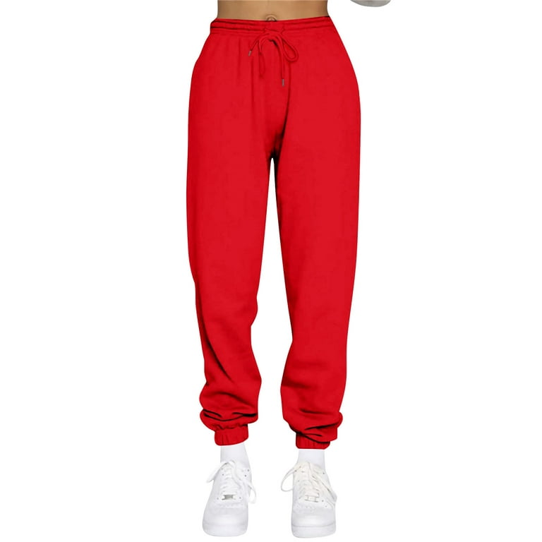 TQWQT Women's Sweatpants Fleece Baggy Casual High Waisted Workout Athletic  Cinch Bottom Comfy Fall Joggers Pants with Pocket Red 2XL 