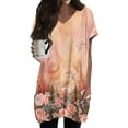 thumbnail image 1 of TQWQT Women's Tunic Tops Shirt Plus Size Long Shirts for Leggings with Pockets Short Sleeve Oversized Shirt Summer V Neck T-Shirt Ethnic Floral Print Long Tops, 1 of 5