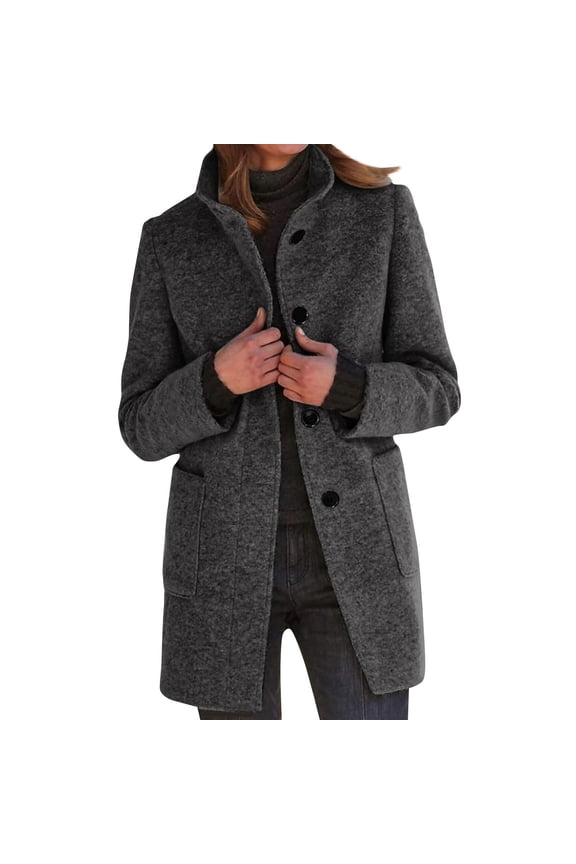 Women's Winter Pea Coats Long Jackets Single Breasted Trench Coat Plus Size Black Dress Coat Wool Blend Shawl Collar Peacoat Blazer Jacket Black L