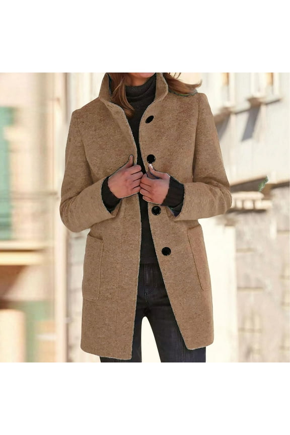 TQWQT Women's Winter Wool Pea Coats Long Peacoat Shawl Collar Clearance Plus Size Black Jacket Wool Blend Overcoat Camel M