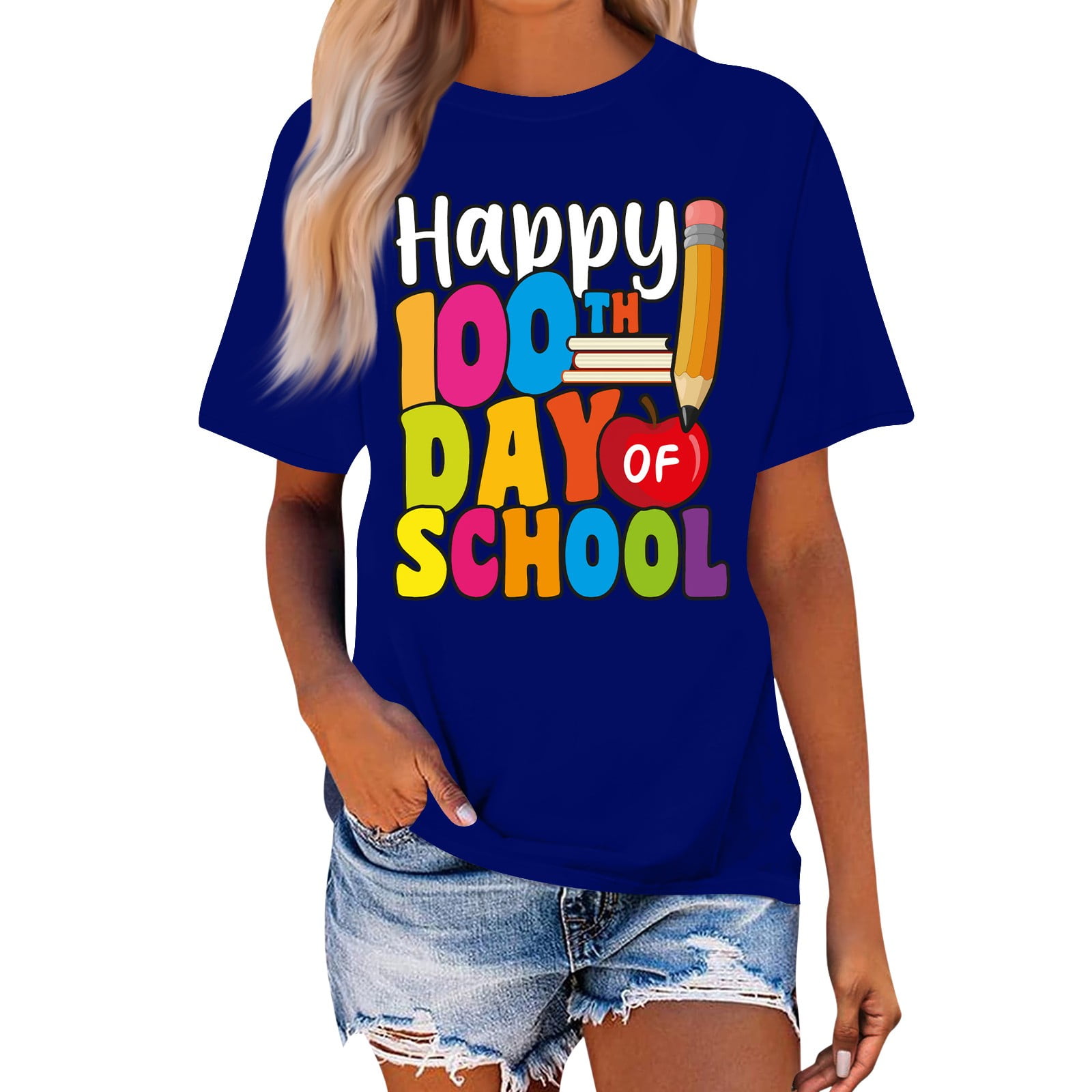 TQWQT Womens 100th Day Of School Shirt Teacher Shirts Cute Happy 100th ...