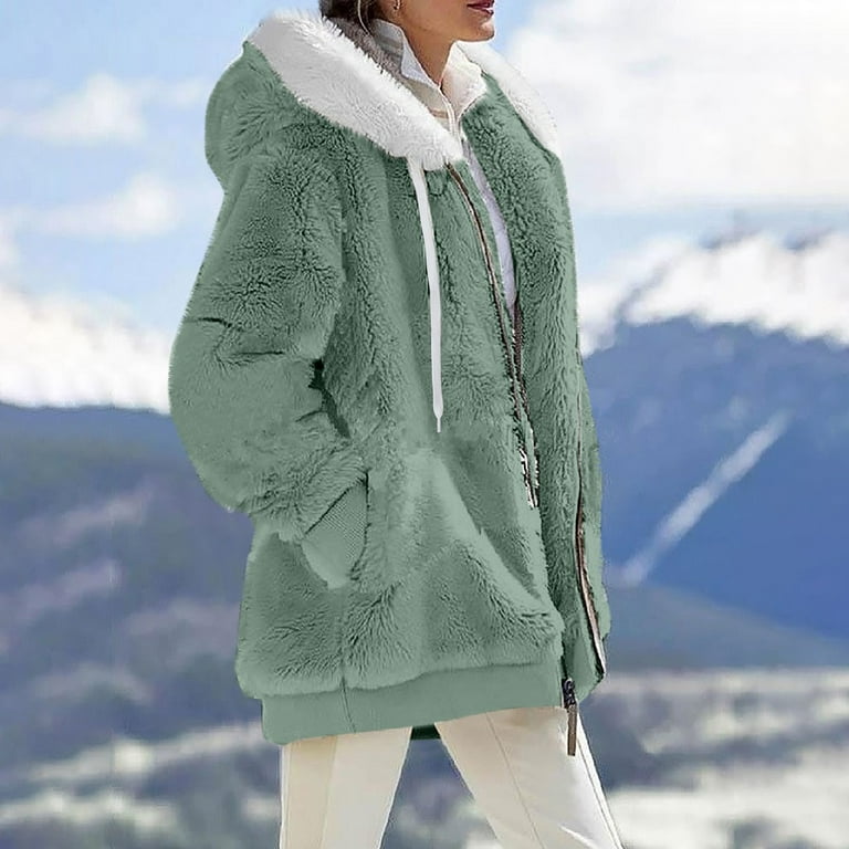 TQWQT Womens 2023 Winter Fashion Plus Size Sharpa Jacket Fleece Warm Hoodie  Outwear Plush Sweatshirt Thick Fuzzy Tops S-5XL 