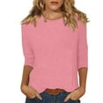 thumbnail image 1 of TQWQT 3/4 Length Sleeve Womens Tops Casual Loose Fit Crewneck T Shirts Cute Solid Three Quarter Length Tunic Tops Pink L, 1 of 5