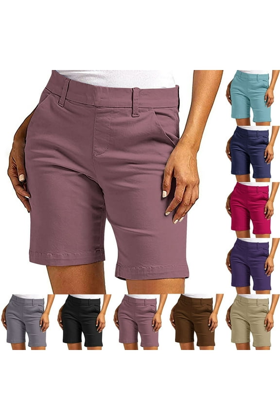 TQWQT Womens Black Shorts Stretchy Bermuda Shorts Dressy Casual 6'' High Waisted Dress Shorts Trendy Summer Dress Chino Shorts with Pockets Black XL