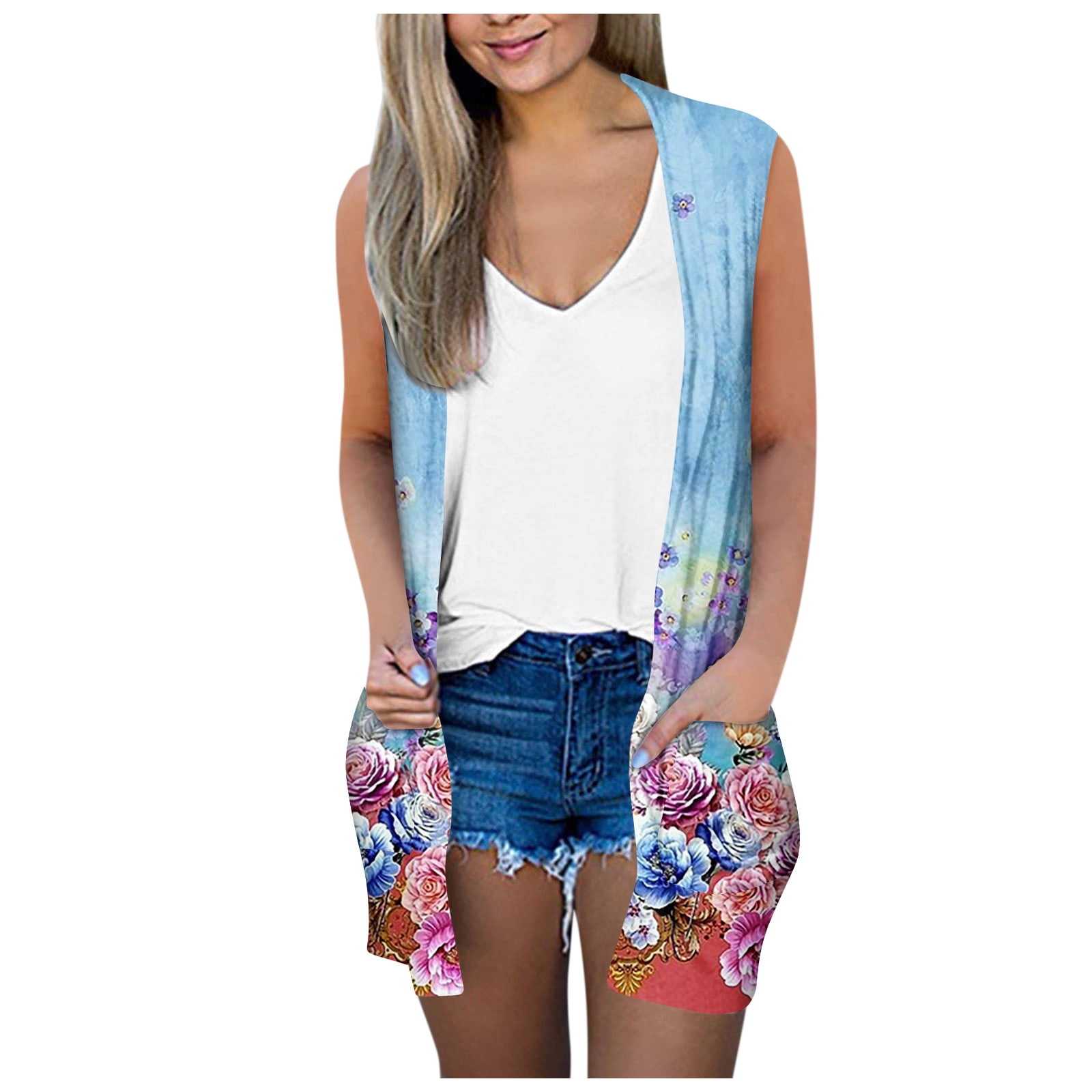 TQWQT Womens Cardigans Lightweight Summer Lightweight Open Front Cardigans Sleeveless Casual