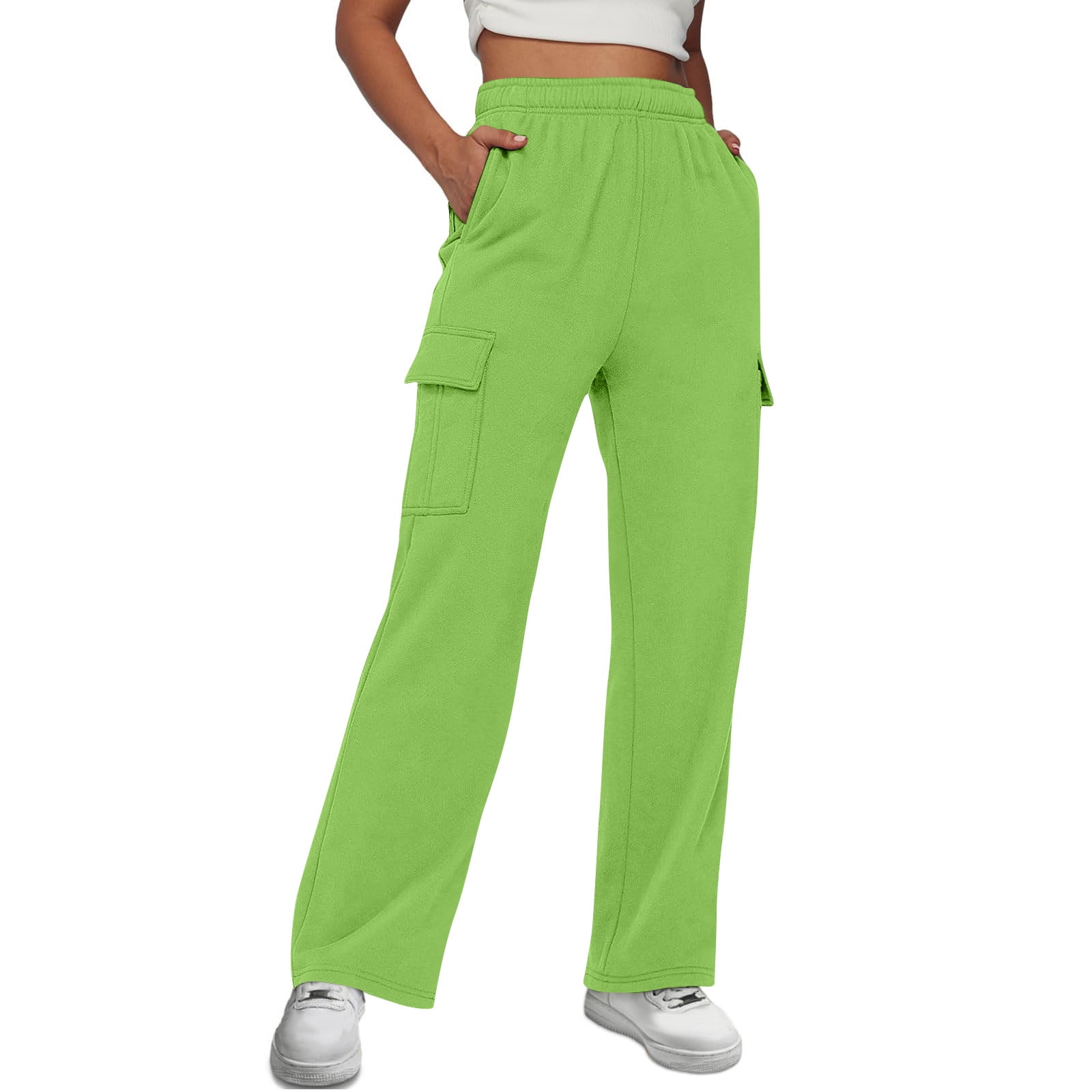 Huaai Women's Bottom Sweatpants Joggers Pants Workout High Waisted Yoga  Pants With Pockets Plus Size Pants For Women Green XXL 