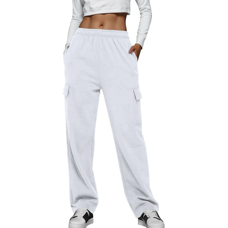 TQWQT Womens Cargo Sweatpants Tall Baggy Fleece High Waisted Sweats Pants  Athletic Trousers with Pockets 2023 White L