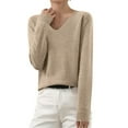 thumbnail image 1 of TQWQT Womens Casual Knit Sweaters Basic Lightweight Light Gray Sweater Long Sleeve Shirt V-Neck Pullover Sweaters Soft Cotton Solid Color Fall Tops Light Gray L, 1 of 5