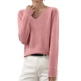 thumbnail image 1 of TQWQT Womens Casual Knit Sweaters Basic Soft Cotton Light pink Sweaters Long Sleeve Shirt V Neck Pullover Sweaters Lightweight Solid Color Fall Tops Light pink S, 1 of 5