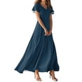 thumbnail image 1 of TQWQT Womens Dark Blue Dresses Maxi Boho Beach Dress Short Sleeve Plus Size Dresses Casual V-neck Chiffon Dress Summer Tiered Dress Dark Blue XXL, 1 of 5