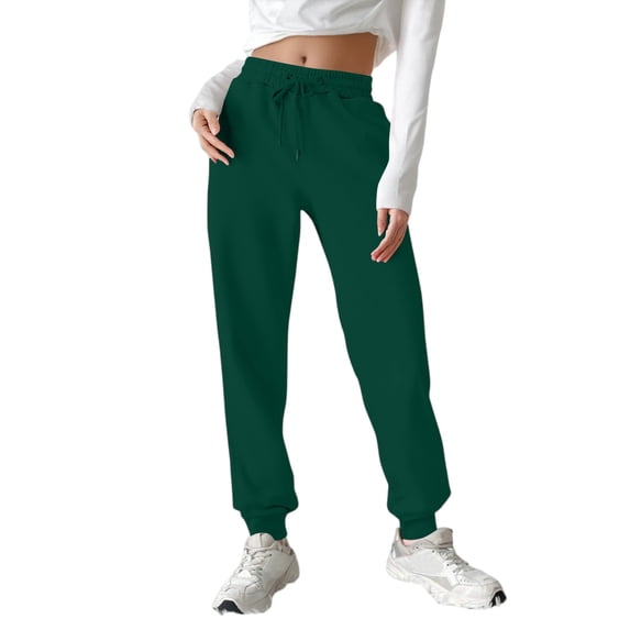 TQWQT Womens Dark Green Sweatpants Trendy Summer Fleece Joggers Drawstring Pants High Waisted Plus Size Joggers Baggy Lounge Pants with Pockets Dark Green S