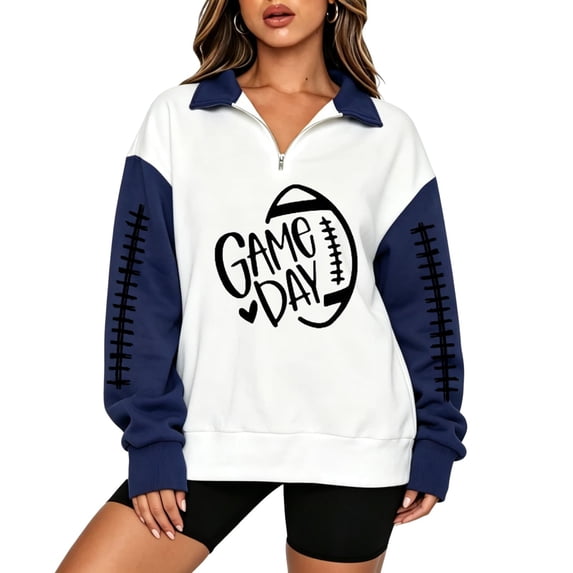 TQWQT Womens Game Day Outfits Half Zip Pullover Sweatshirt Retro College Football Fan Apparel Oversized Raglan Long Sleeve Top Casual Athletic Wear