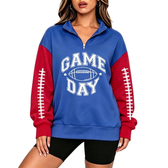 TQWQT Womens Game Day Outfits Half Zip Pullover Sweatshirt Retro College Football Fan Apparel Oversized Raglan Long Sleeve Top Casual Athletic Wear