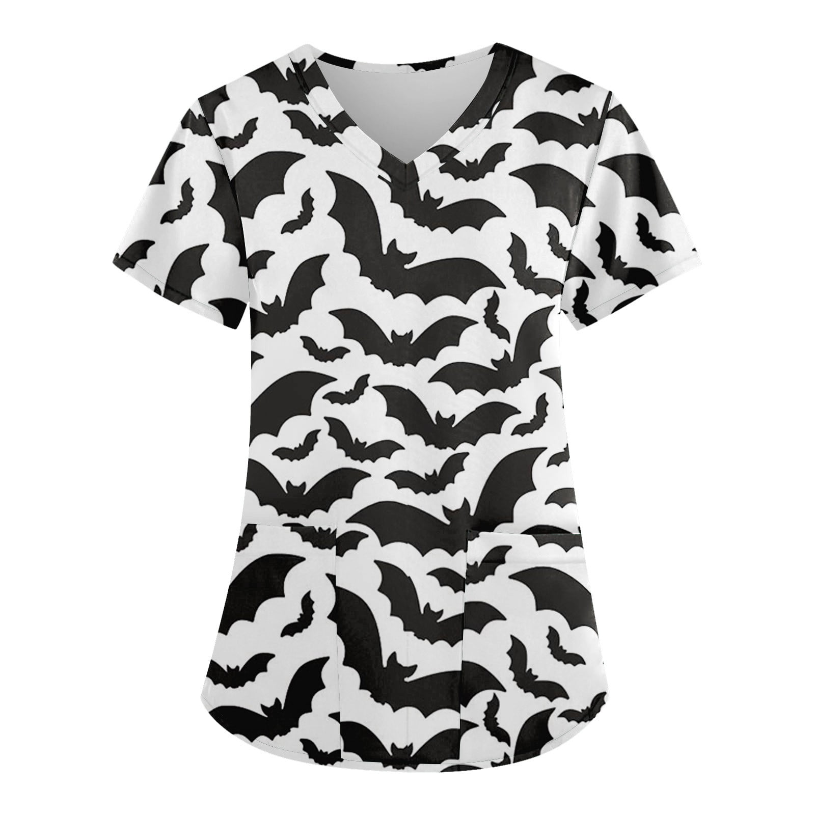 TQWQT Womens Halloween Scrub Tops 2023 Short Sleeve V Neck Pumpkin