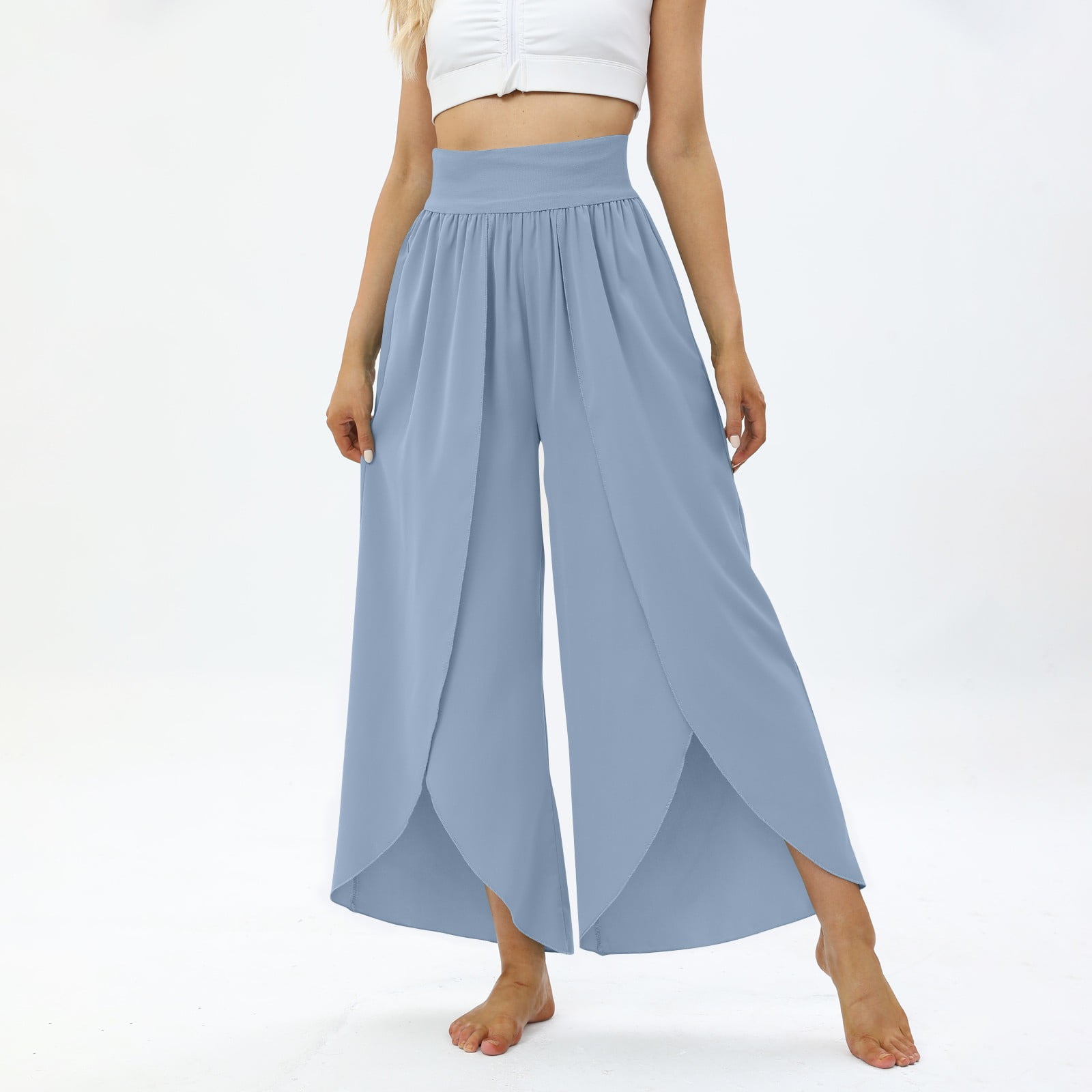 Women High Waisted Wide Leg Light Blue Palazzo Jeans in USA – Salma's  Apparel co