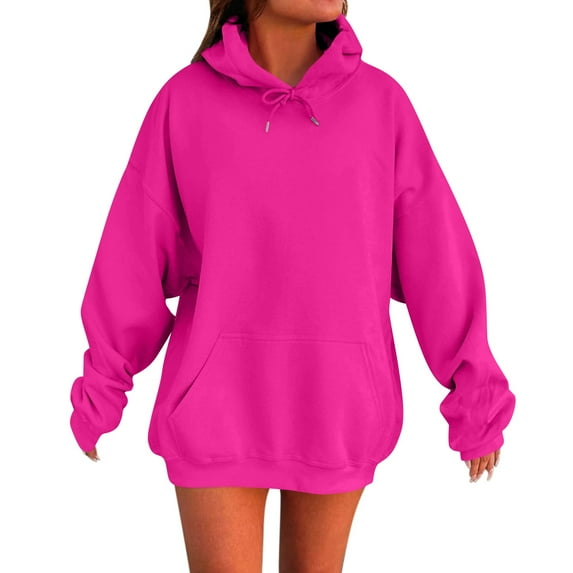 TQWQT Womens Hot Pink Hoodie Oversized Sweatshirt Hooded Long Sleeve Cute Y2k Hoodies Plus Size Pullover Tops with Pockets Hot Pink 3XL