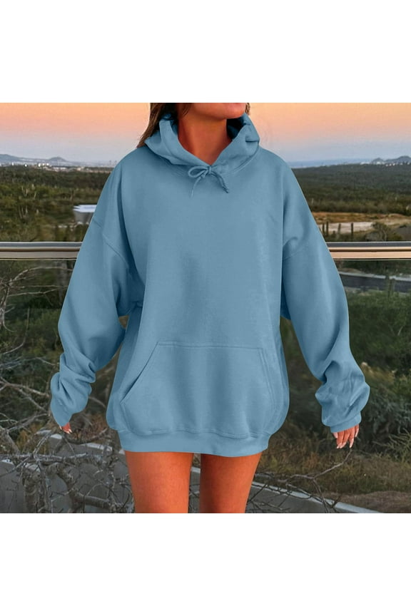 Womens Light Blue Hoodie Cute Trendy Plus Size Hoodie Long Sleeve Oversized Sweatshirts Plain Hooded Sweatshirt Y2k Hoodies with Pockets Light Blue S
