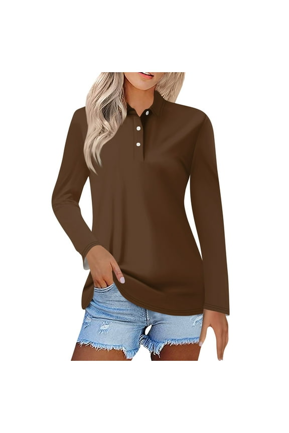 Womens Light Brown Polo Shirts Fall Quick Dry Long Sleeve Button Down Shirt Lightweight Dressy Casual Work Tops 2024 Light Brown L