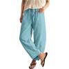 thumbnail image 1 of TQWQT Womens Linen Pants Drawstring Wide Leg Pants Elastic Waist Loose Cropped Trousers Lightweight Casual Beach Vacation Loungewear with Pockets Turquoise XXL, 1 of 6