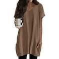 thumbnail image 1 of TQWQT Womens Long Shirts for Legging Plus Size Tunic Tops with Pockets Summer Oversized Solid Color T Shirts V Neck Short Sleeve Casual Women Clothes, 1 of 5