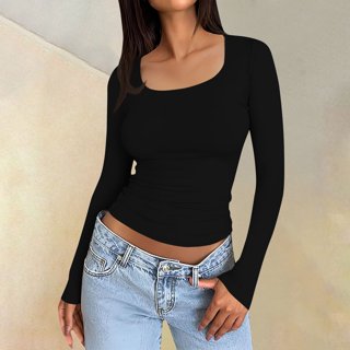 PRETTYGARDEN Women's Long Sleeve Crop Top - Y2K Slim Fit Basic Tee Shirt, Multiple Colors