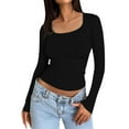 thumbnail image 1 of TQWQT Womens Long Sleeve Shirts Fall Black Shirts Slim Fit Y2k Tops Plain Shirt Trendy Crop Tops Square Neck Tshirt Women Tops Teen Girls Winter Clothes XS, 1 of 6