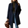 thumbnail image 1 of TQWQT Womens Notched Lapel Mid Length Wool Blend Coat Single Breasted Solid Color Elegant Trench Overcoat with Side Pockets Casual Office Outerwear for Fall Winter Blue M, 1 of 7