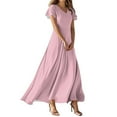 thumbnail image 1 of TQWQT Womens Pink Dresses Plus Size Spring Church Dress V Neck Short Sleeve Casual Ruffle Maxi Dresses Easter Wedding Guestes Dress Pink XXL, 1 of 5