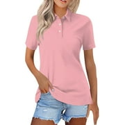 TQWQT Womens Pink Polo Shirts Short Sleeve Polo Shirts Summer Button Down Collared Tops Casual Loose Tees Pink XL